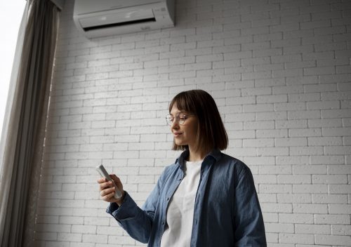 woman using a device to test indoor air quality